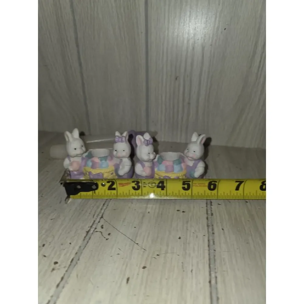 Vtg Hermitage Pottery Easter Candle Holders Bunny Rabbits Easter Basket Set Of 2